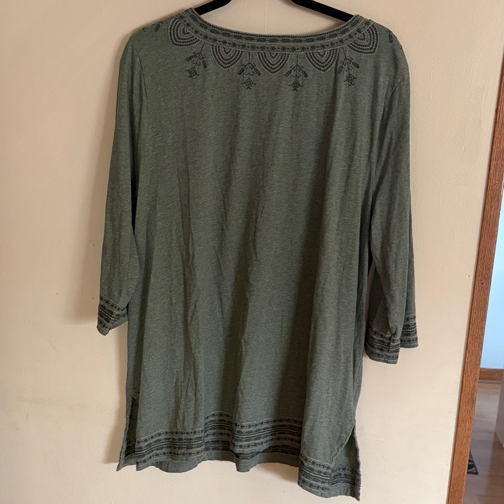 Olive Embroidered V-Neck Tunic - Picture 3 of 3